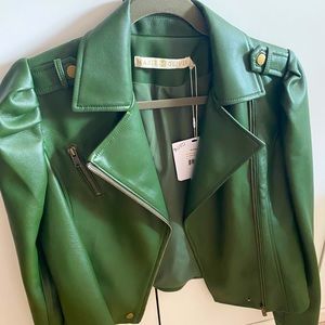 Marie Oliver Maeve Moto Jacket, a beautiful forest green color, perfect for fall